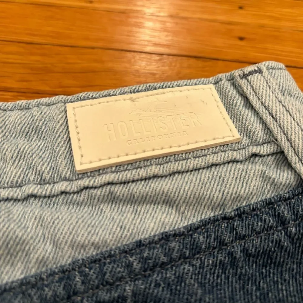 Hollister blue denim ultra hi rise patchwork mini skirt